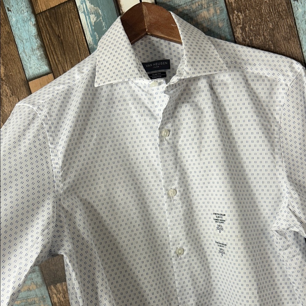 Van Heusen White Geometric Dress Shirt - Picture 6 of 12